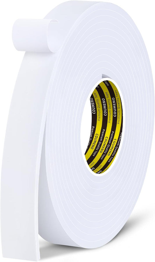 Single-Sided EVA Foam Tape Single-Sided Sealing Strip Foam Pad Sponge Tape,Self-Adhesive Insulation Sealing Tape (White) 1.2inX16.4FT