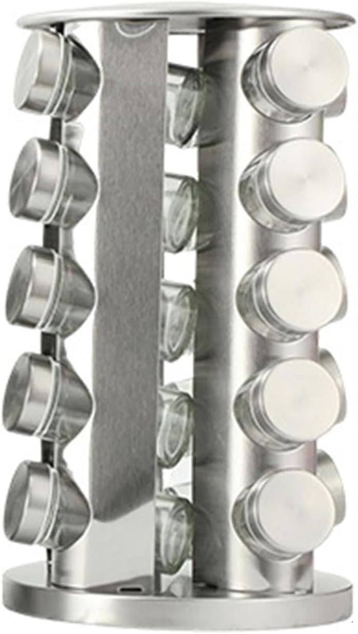 Spice Rack, Spice Rack Organizers for Countertop, Rotating Countertop Spice Rack, Revolving Spice Rack for Kitchen, Kitchen Gadgets, Organizer Rack with Spice Jars (Silver, RoundHead_20Jars)