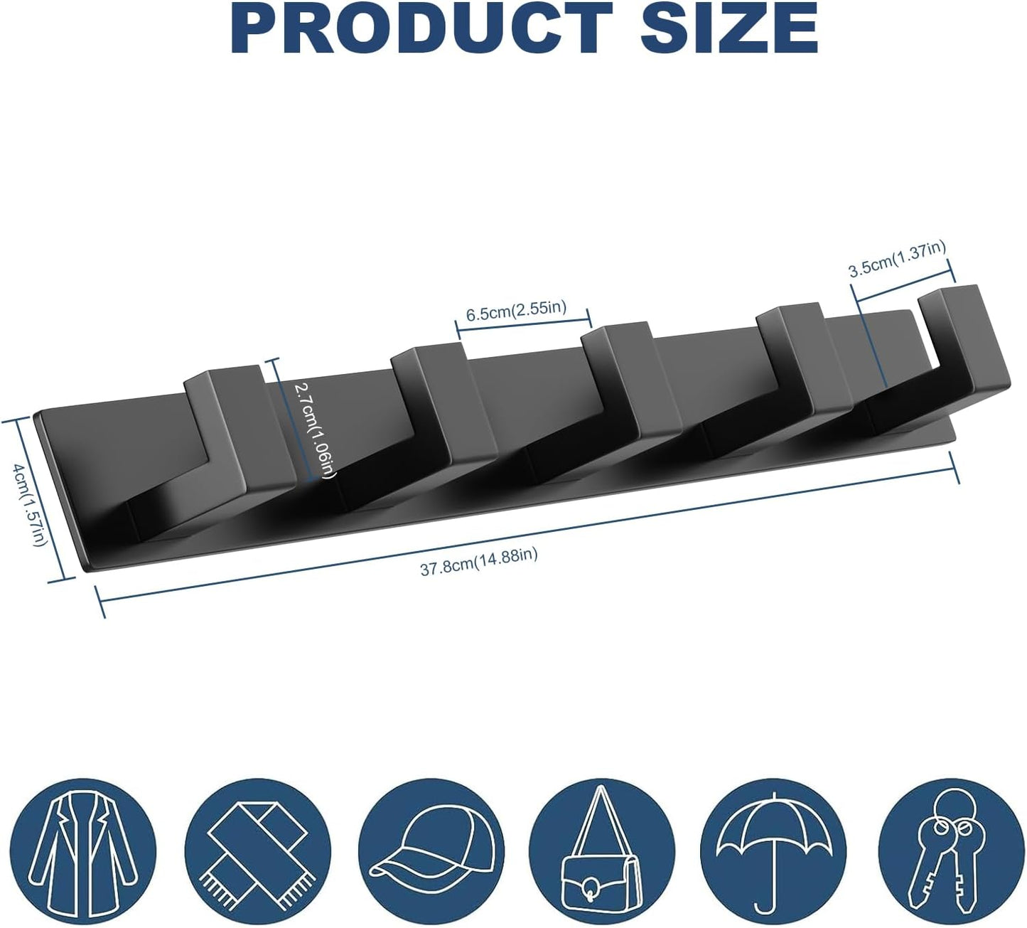 PMMASTO Coat Rack Wall Mount, Coat Hooks Wall Hooks for Hanging, Stainless Steel Coat Hanger Towel Hooks for Bathrooms, Hat Rack (Black 5 Hooks, 2 Pack)