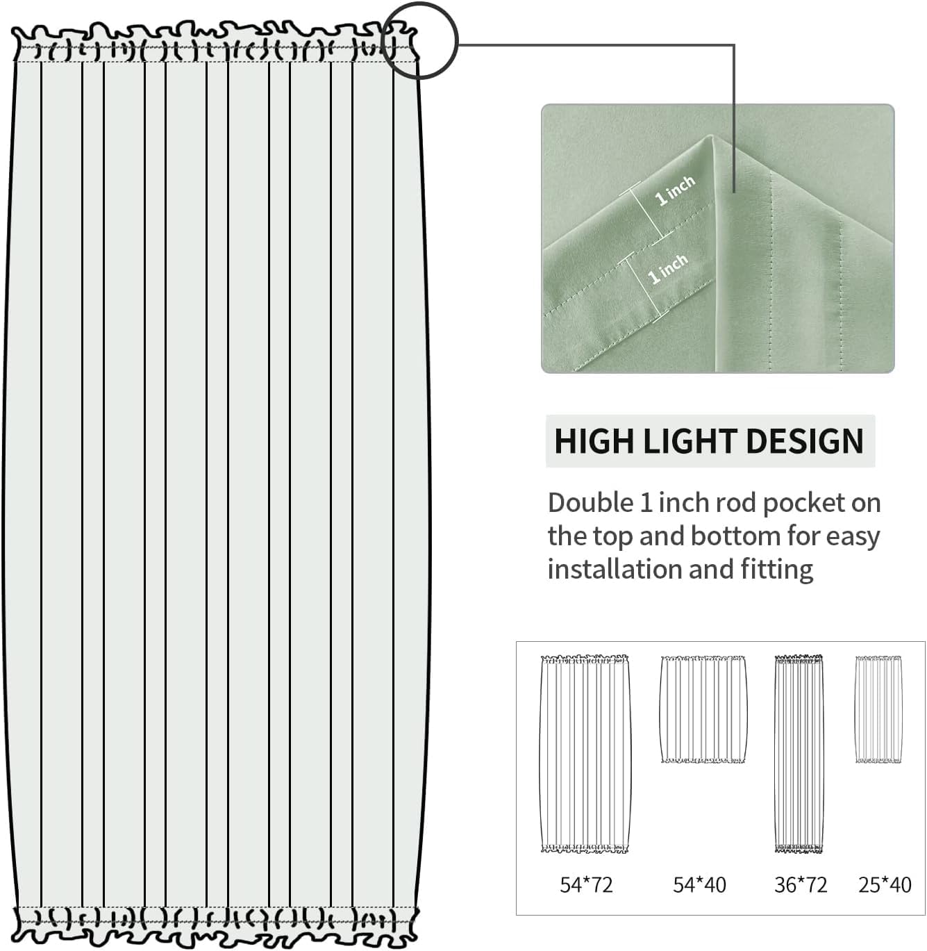 DWCN French Door Curtains – Rod Pocket Thermal Blackout Curtain for Doors with Glass Window, Kitchen and Patio Doors for Privacy, 36 X 72 Inches Long, 1 Curtain Panel with Tieback,Bean Green