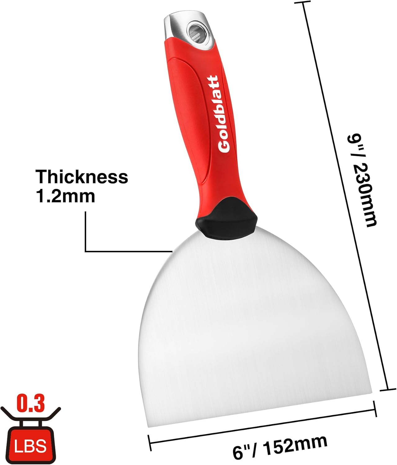 Goldblatt 6" Putty Knife, Stainless Steel Scraping Paint, Putty Knife Scraper with Hammer End, Soft Grip, Perfect for Drywall Repairing and Finishing