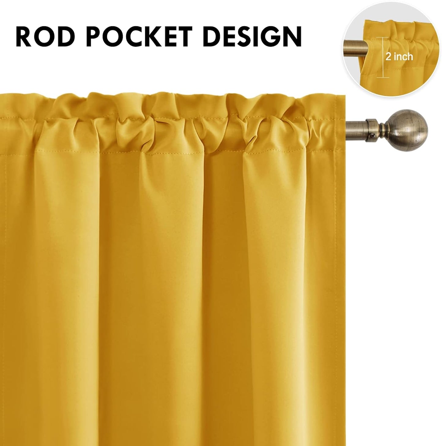 DWCN Yellow Room Darkening Blackout Curtains - Thermal Insulated Privacy Energy Saving Window Curtain Drapes 38 x 72 inch Length, Set of 2 Bedroom Living Room Curtains