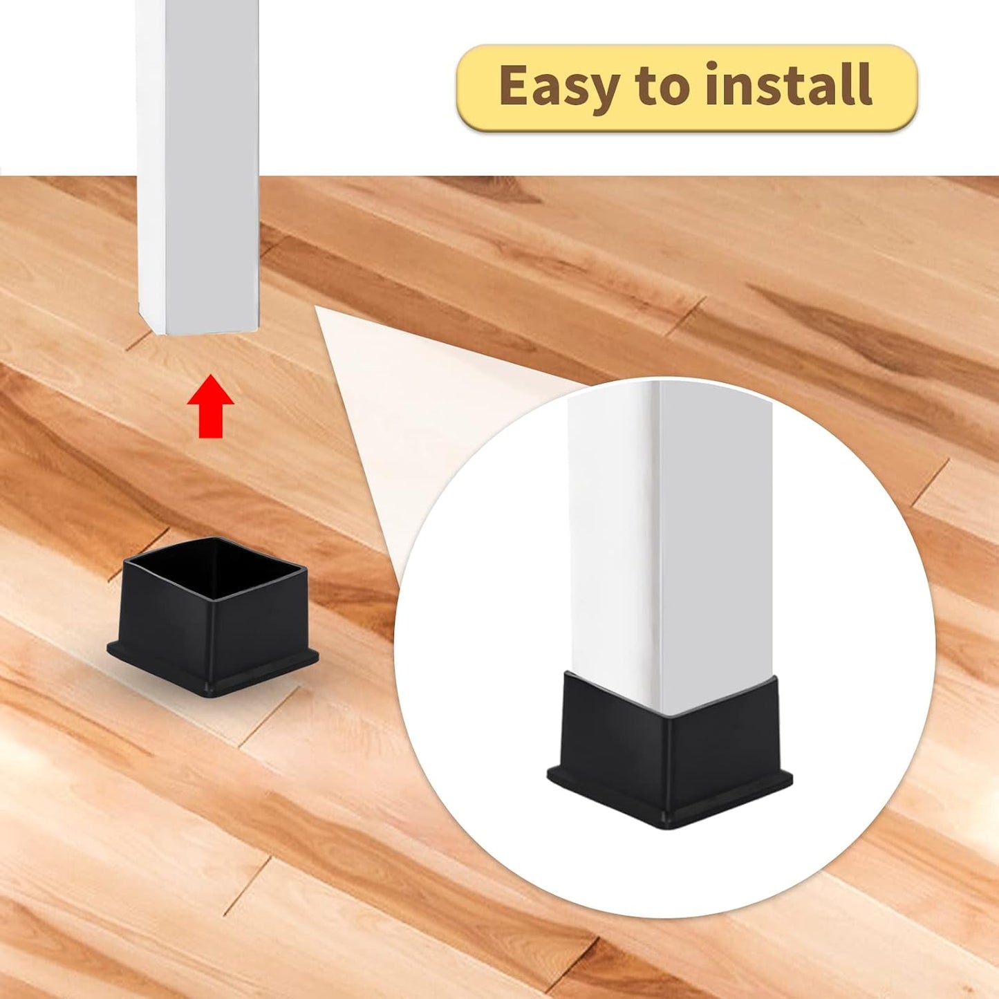 Flyshop Flexible Anti-Scratch PVC Patio Chair Table Leg Caps Tips Floor Protectors Square Furniture Covers, 20pcs, Black, 50 mm x 50 mm, 2" x 2"