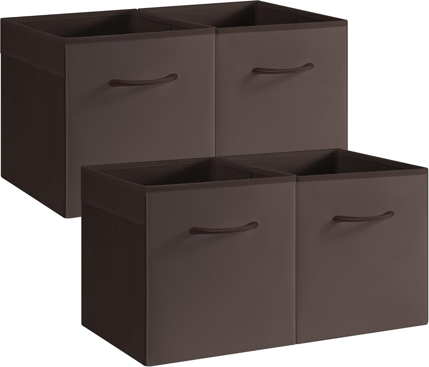 StorageWorks Brown Storage Cubes, 11 Inch Cube Storage Bins with Handle, Cube Storage Organizer Bins for Shelves and Closet, Collapsible Storage Bins, 4-Pack