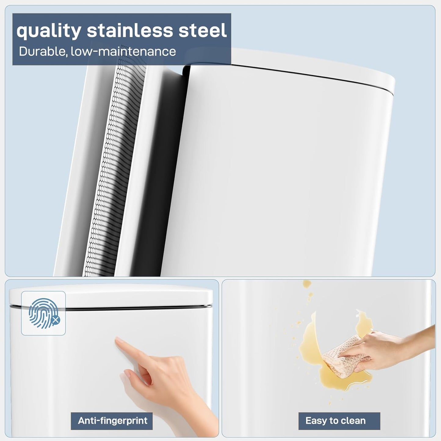 Arlopu13.2 Gallon Step Trash Can, Stainless Steel Garbage Bin, Soft-Close Rubbish Bin with Removable Plastic Inner Bucket, Fingerprint-Proof, Lid Dustbin, Suit for Kitchen Home (White, 50L)