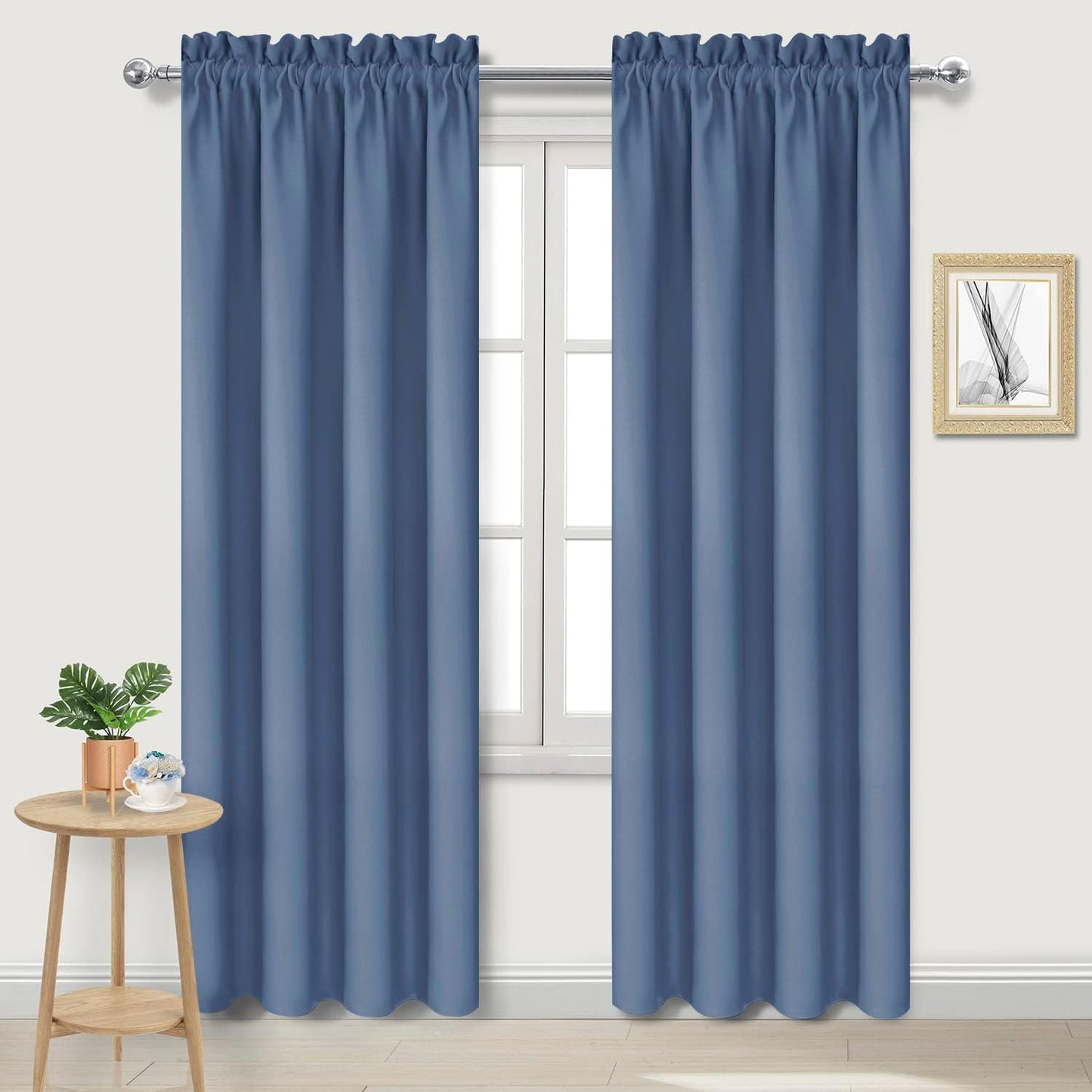 DWCN Blackout Curtains – Thermal Insulated, Energy Saving & Noise Reducing Bedroom and Living Room Curtains, Dusty Blue, W 38x L 84 Inch, Set of 2 Rod Pocket Curtain Panels