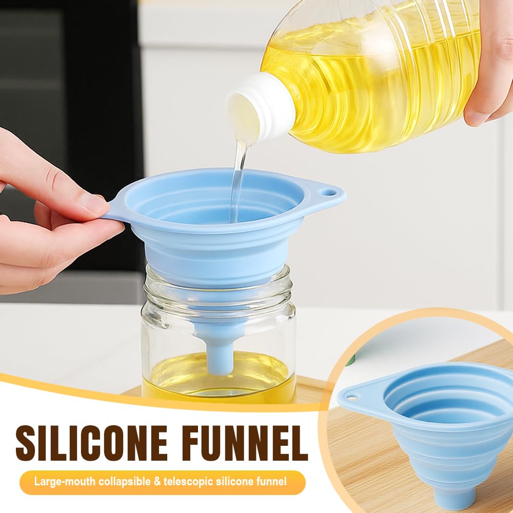 Kitchen Funnel Set, 2025 New Silicone Collapsible Funnel, Multi-Purpose Small Funnels for Kitchen Use, Portable Bottle Filling Funnels for Travel (3pcs)