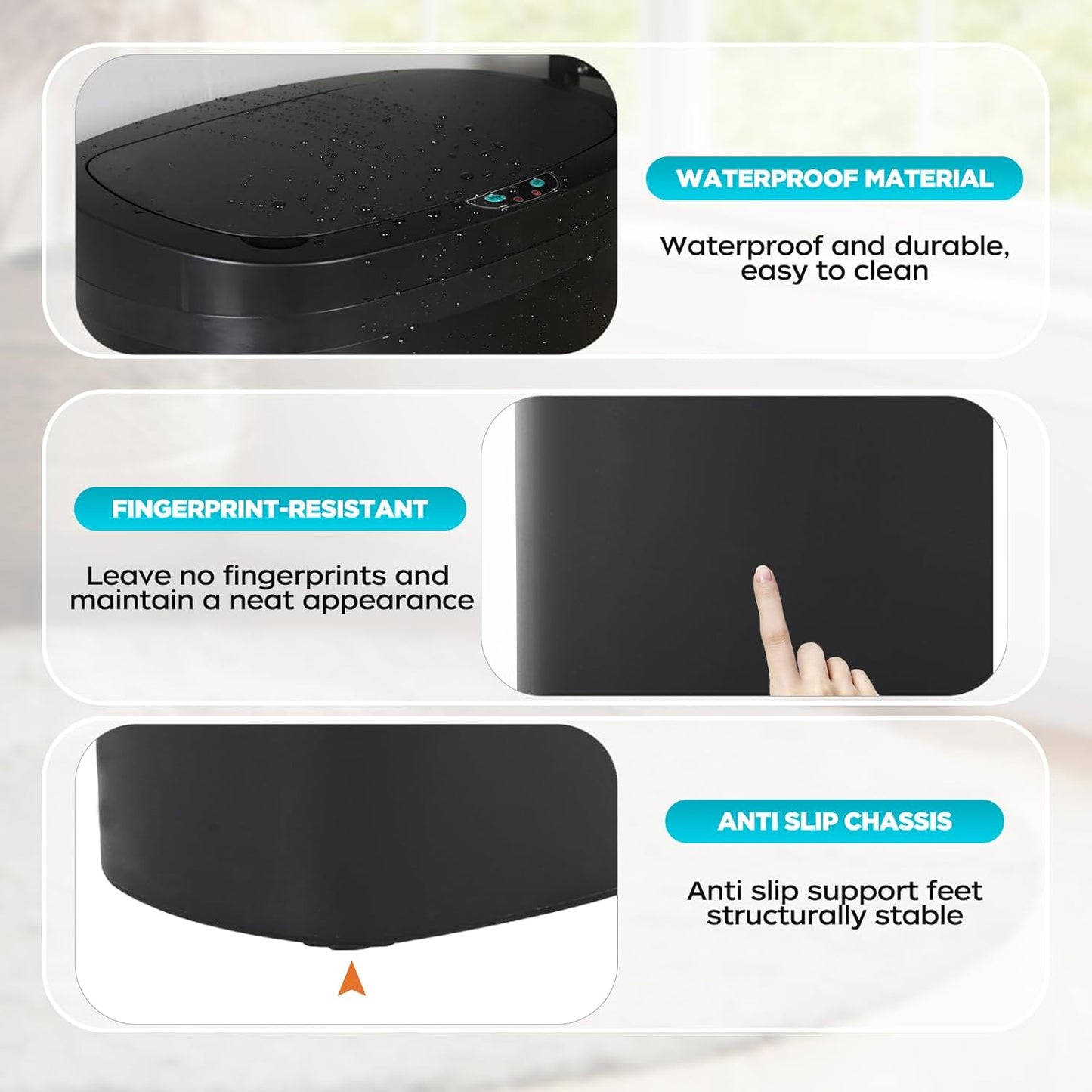 Automatic Motion Sensor Bathroom Trash Can with Lid, 13 Gallon Touchless Trash Bin, Smart Dog Proof Garbage Can, Touch Free Waste Basket for Toilet, Office, Bedroom,Black,2