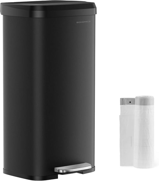 SONGMICS Kitchen Trash Can, 18-Gallon Stainless Steel Garbage Can, with Stay-Open Lid and Step-on Pedal, Soft Closure, Tall, Large and Space-Saving, Black ULTB520B68