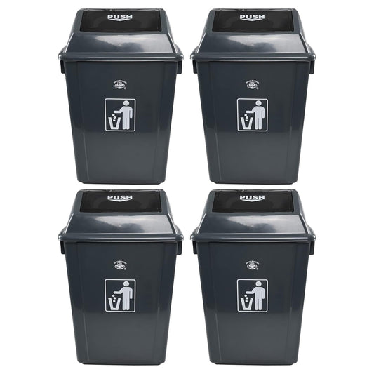 4 Packs Large Garbage Bin with Lid, Plastic Kitchen Waste Bin, 13 Gallon, Grey