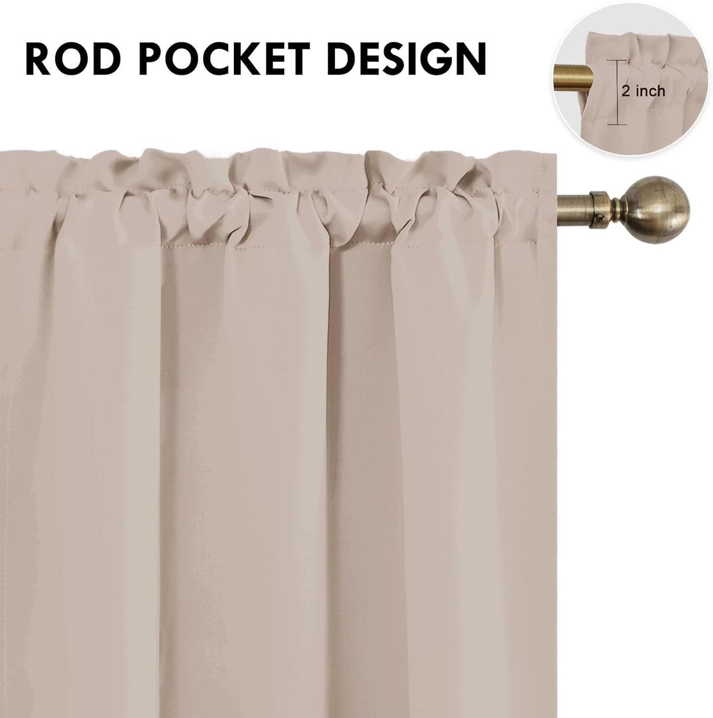 DWCN Blackout Curtains for Living Room Thermal Insulated, Energy Saving & Noise Reducing Bedroom Curtains, Camel, W 42x L 54 Inch, Set of 2 Rod Pocket Curtain Panels