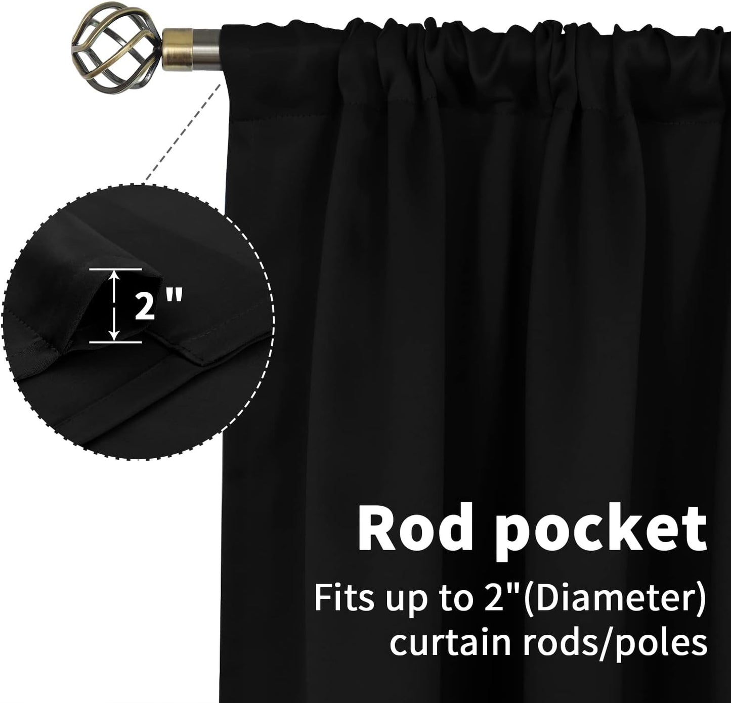 BGment Thermal Insulated Blackout Curtains 84 Inches Long for Bedroom - Rod Pocket Room Darkening Curtain for Living Room, 42 x 84 Inch, 2 Panels, Black