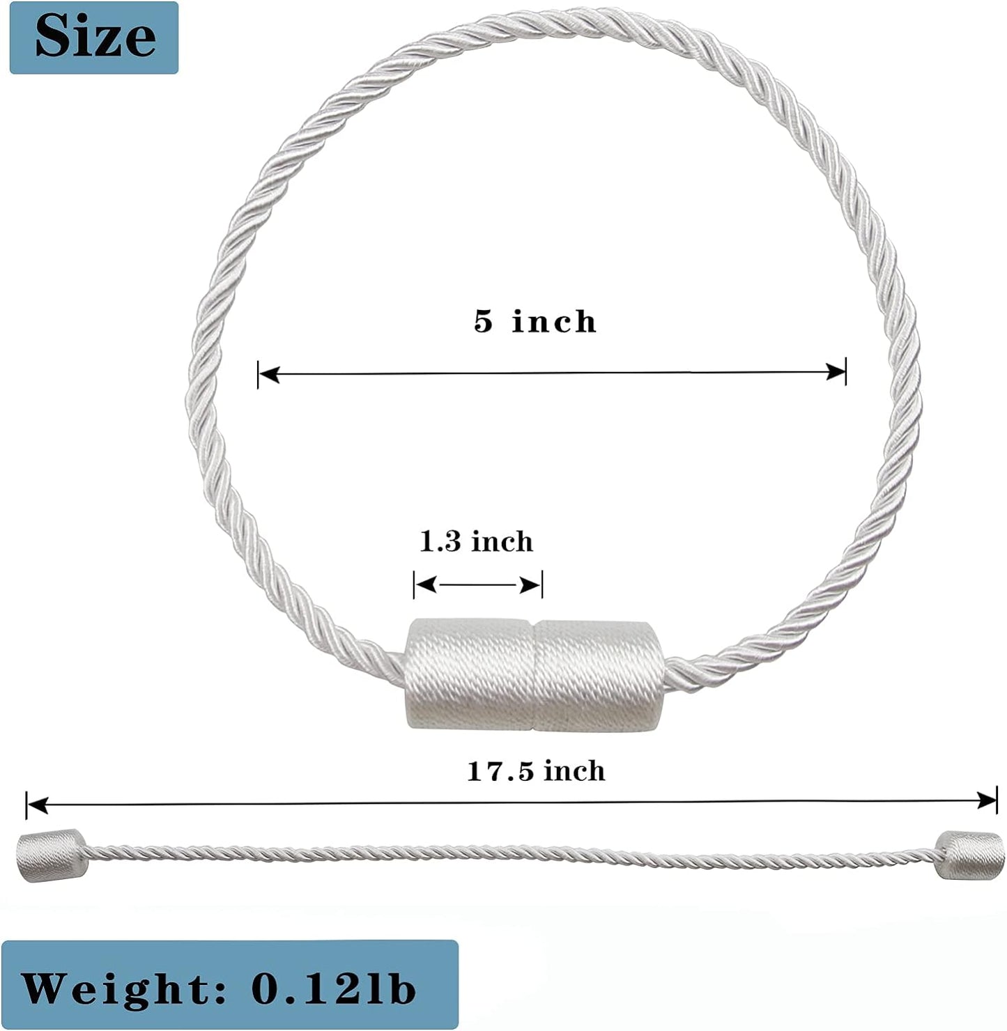 2 Pack White Strong Magnetic Curtain Tiebacks Outdoor Elegant Decorative Tie Backs Modern Rope Tiebacks for Drapes Window Curtain Holdbacks for Draperies