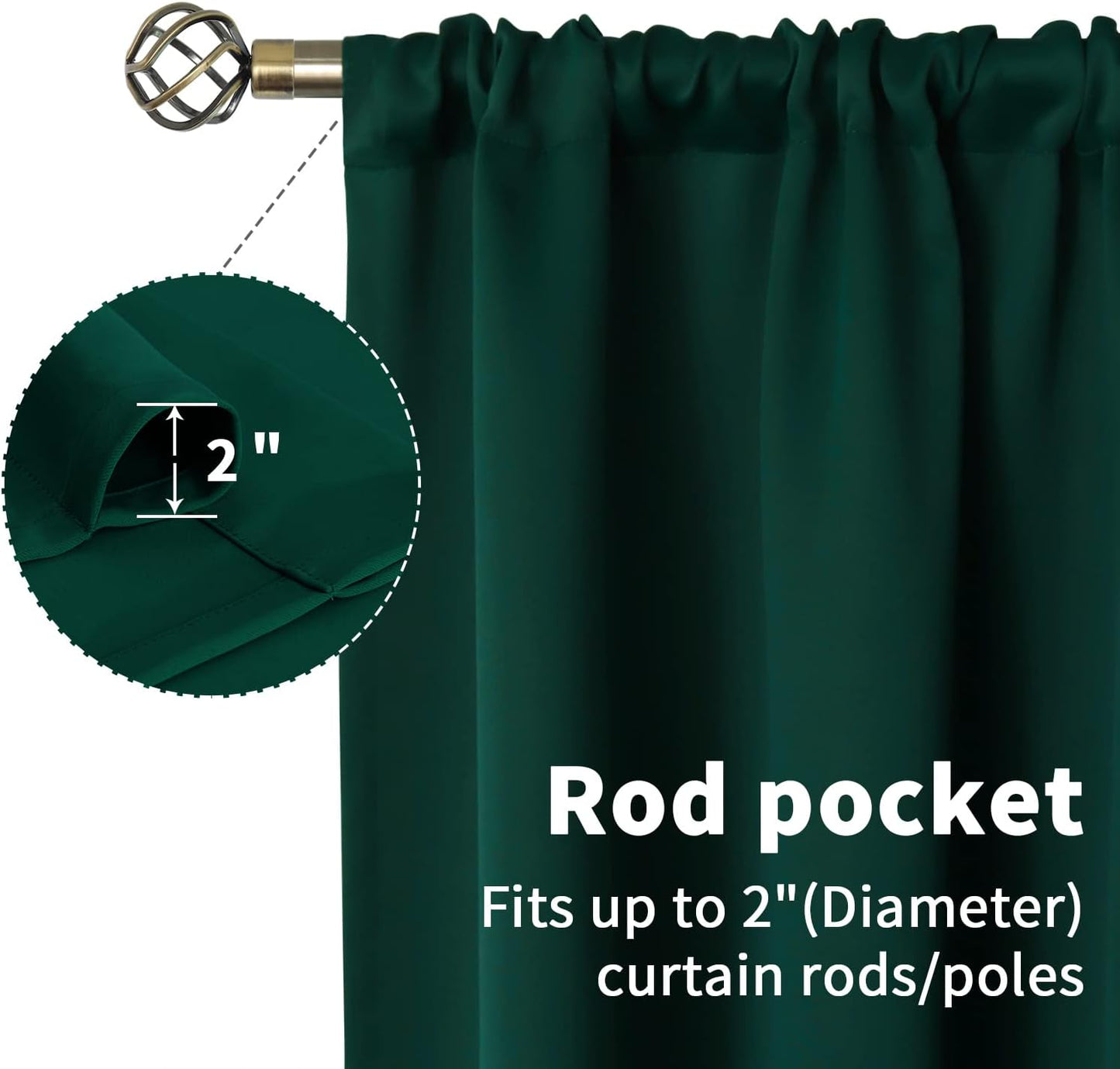 BGment Emerald Green Blackout Curtains 54 Inches Length - Thermal Insulated Rod Pocket Short Room Darkening Drapes for Bedroom Kitchen Bathroom, 42 x 54 Inch, 2 Panels