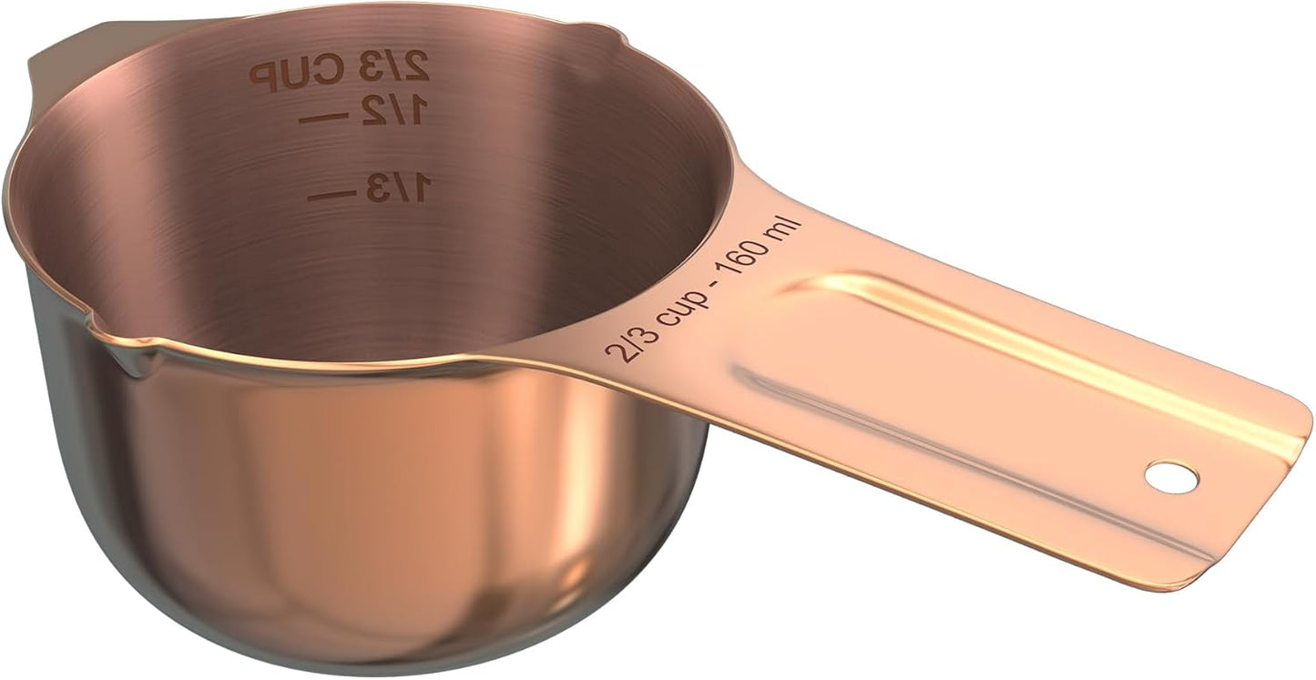Color Up ⅔ Cup Measuring Cup (160 ml) – Premium Copper Stainless Steel, Accurate for Wet & Dry Ingredients, Embossed Markings, Easy-Pour Spouts, Dishwasher-Safe, Kitchen Essential