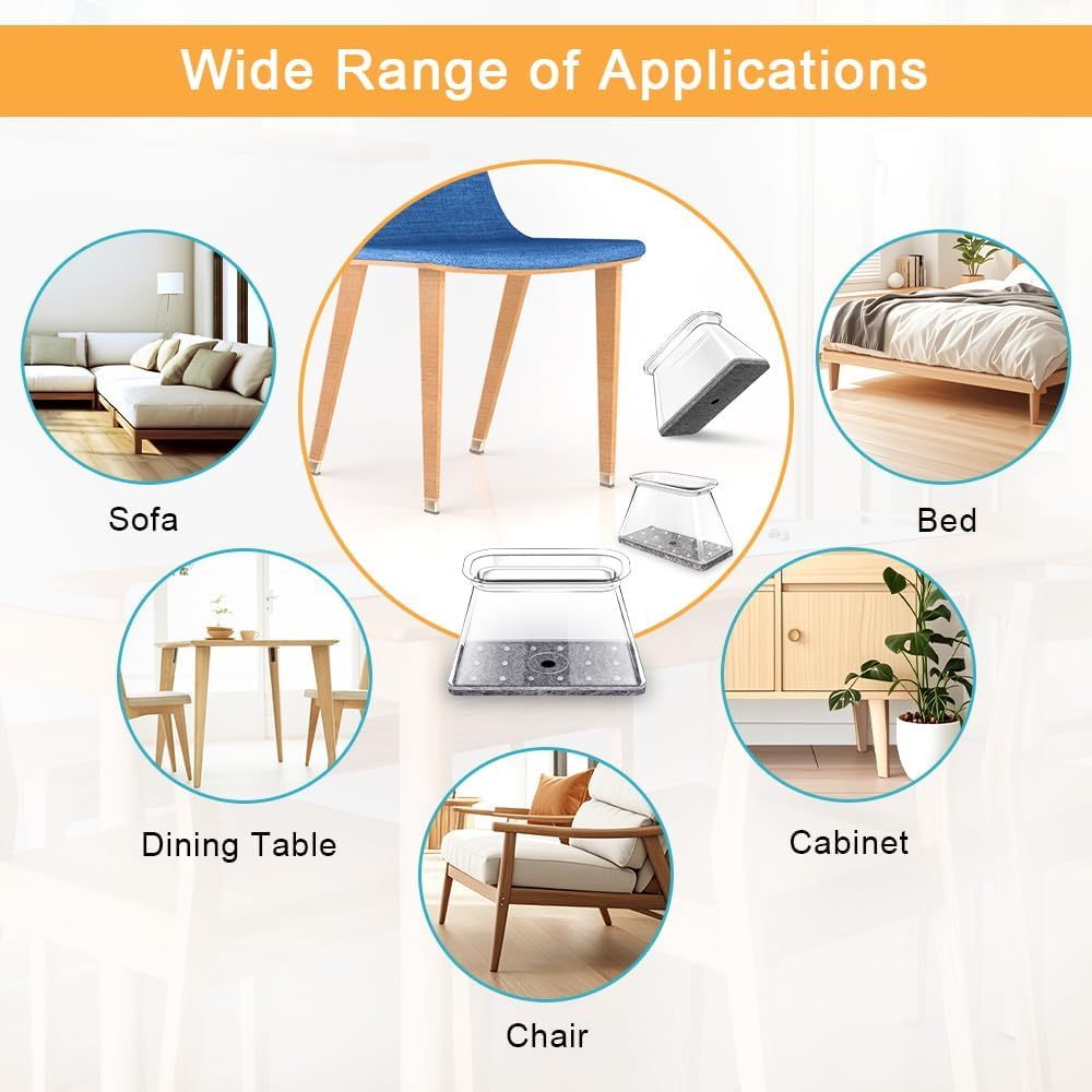 32 Pcs Rectangle Chair Leg Protectors for Hardwood Floors - Silicone Felt Furniture Pads, Scratch/Noise Reducing Covers, X-Large(Fit Perimeter 6" to 8")