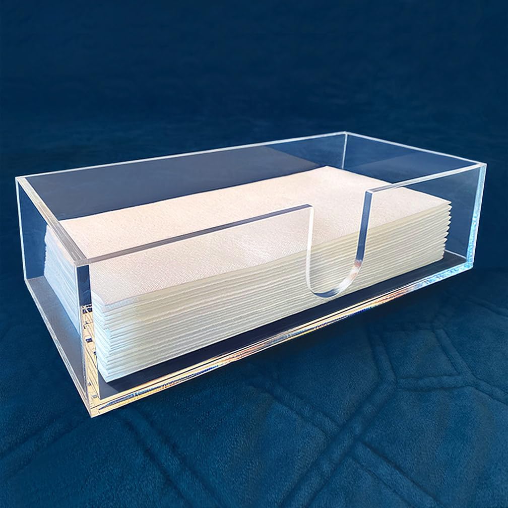 Sicily Acrylic Napkin Holder (5mm) Multifold Paper Towel Dispenser (9.87”W x 4.75”D x 2.75”H) Hand Towel Holder for Bathroom and Kitchen Countertop