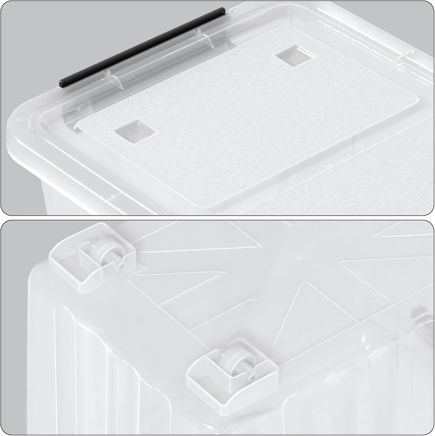 50 Quart Large Plastic Latching Box with Lid, Clear Storage Bin with Wheels, Stackable, 4 Packs