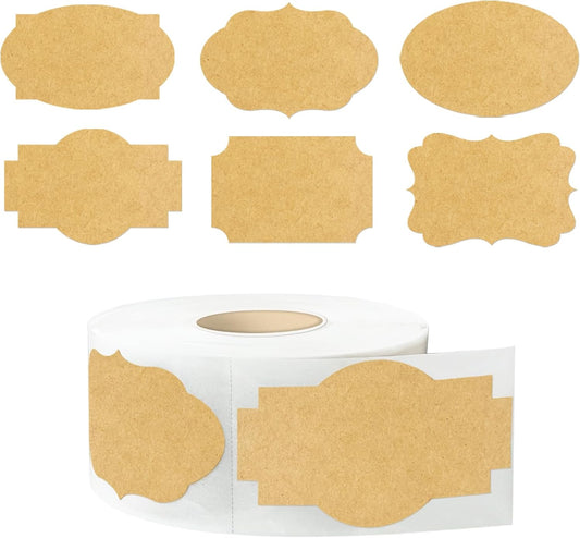 350 PCS Gift Tags Stickers Name Labels Stickers,2" x 1.2" Fancy Shape Stickers Self-Adhesive Handmade Bottle All-Purpose Jar Labels for Presents Cosmetic Decoration Jars Food Craft (Kraft)