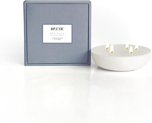 New BLUEME Wellness Candle Wax Refill, Contains Essential Oil, Sustainable, Hand Finished, Hand Poured, Premium, Luxury Ceramic, Natural Cotton Wick (24oz, Bergamot & Musk)