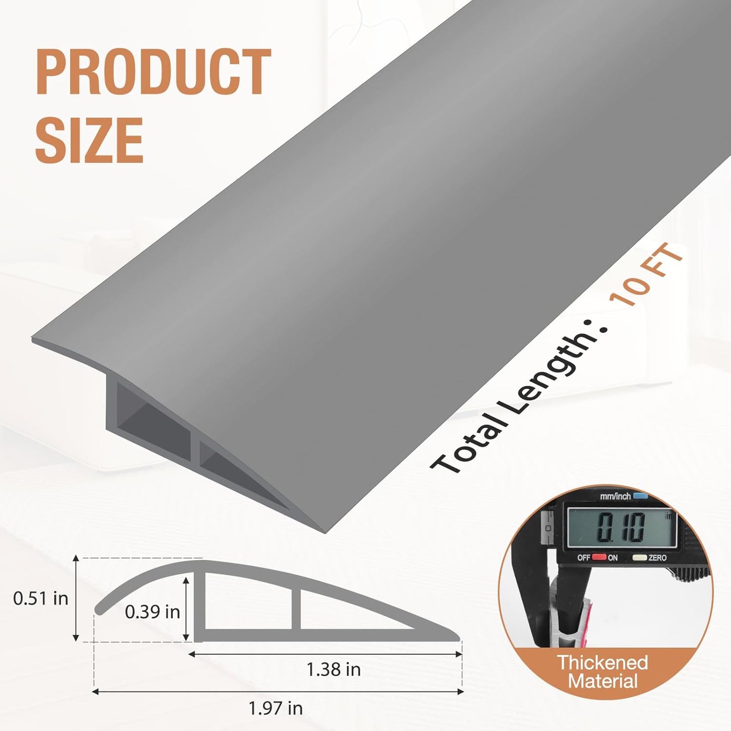 Floor Transition Strip Self Adhesive Vinyl Door Threshold for Doorways Carpet Edging Trim Overlap Edge Reducer for Laminate Floor, Carpet, Tile (Gray, 1/5" to 2/5", 10Ft)