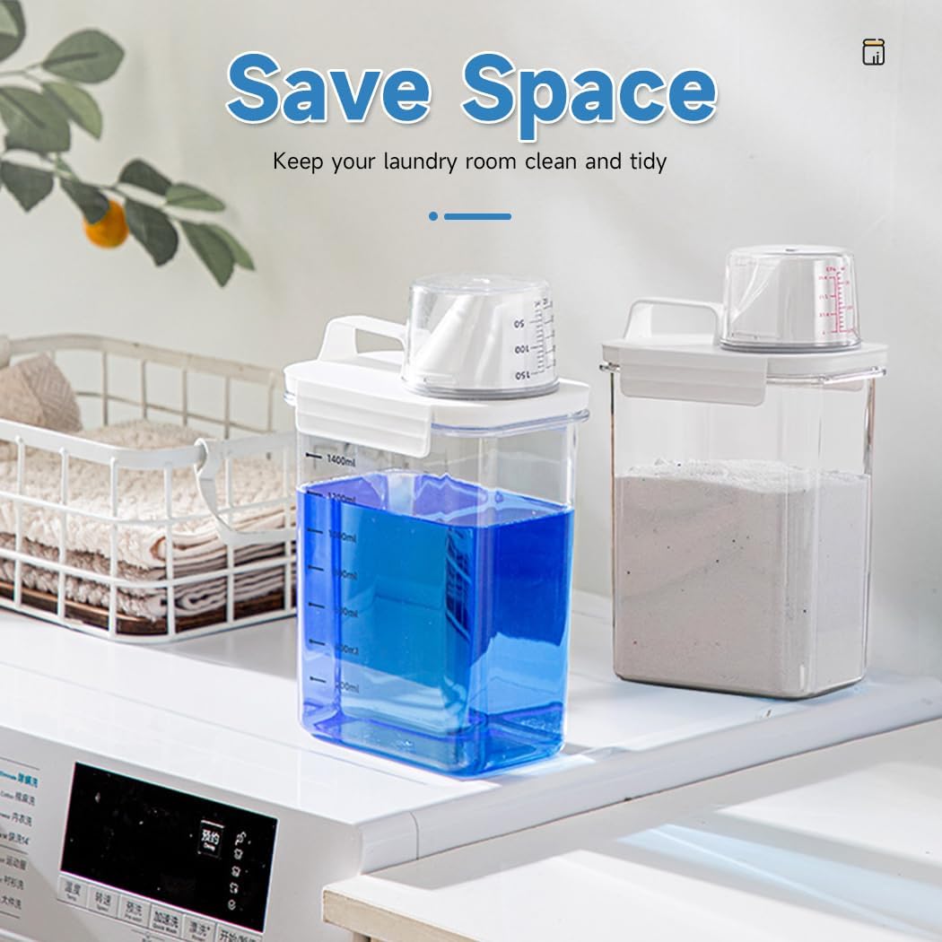 Tokokimo 2 Packs Laundry Powder Container, Laundry Detergent Dispenser with Lids, Laundry Scent Booster Beads Dispenser for Washing Powder, Soda Powder, Grain