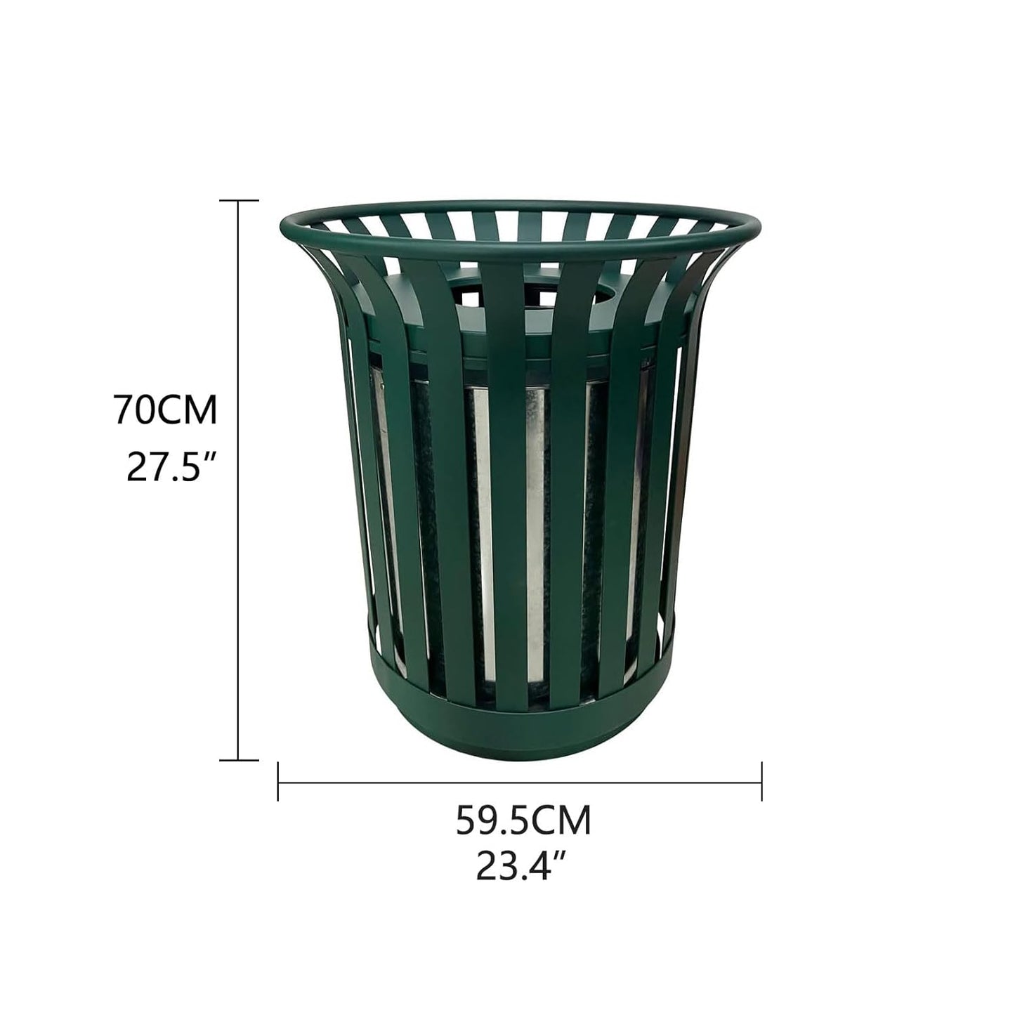 Outdoor Metal Slatted Trash Receptacle,Waste Receptacle，Commercial Trash Cans,Zone Round Garbage Bin,Square Hotel Street Patio Indoor Metal Stan (Large - Green)