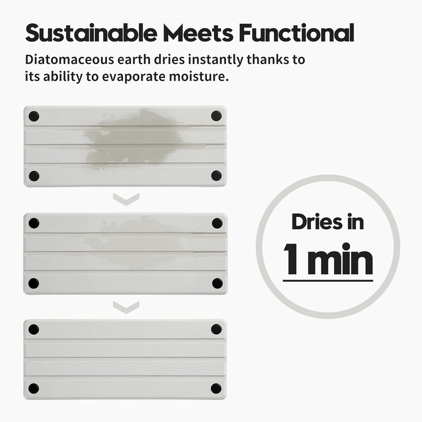 Instant Dry Sink Caddy Kitchen Sink Organizer, Quick Drying Diatomaceous Earth Stone Sink Tray Sponge Holder Soap Dish, Bathroom Countertop Vanity Dispenser Toothbrush Bottle, White, 10" x 4"