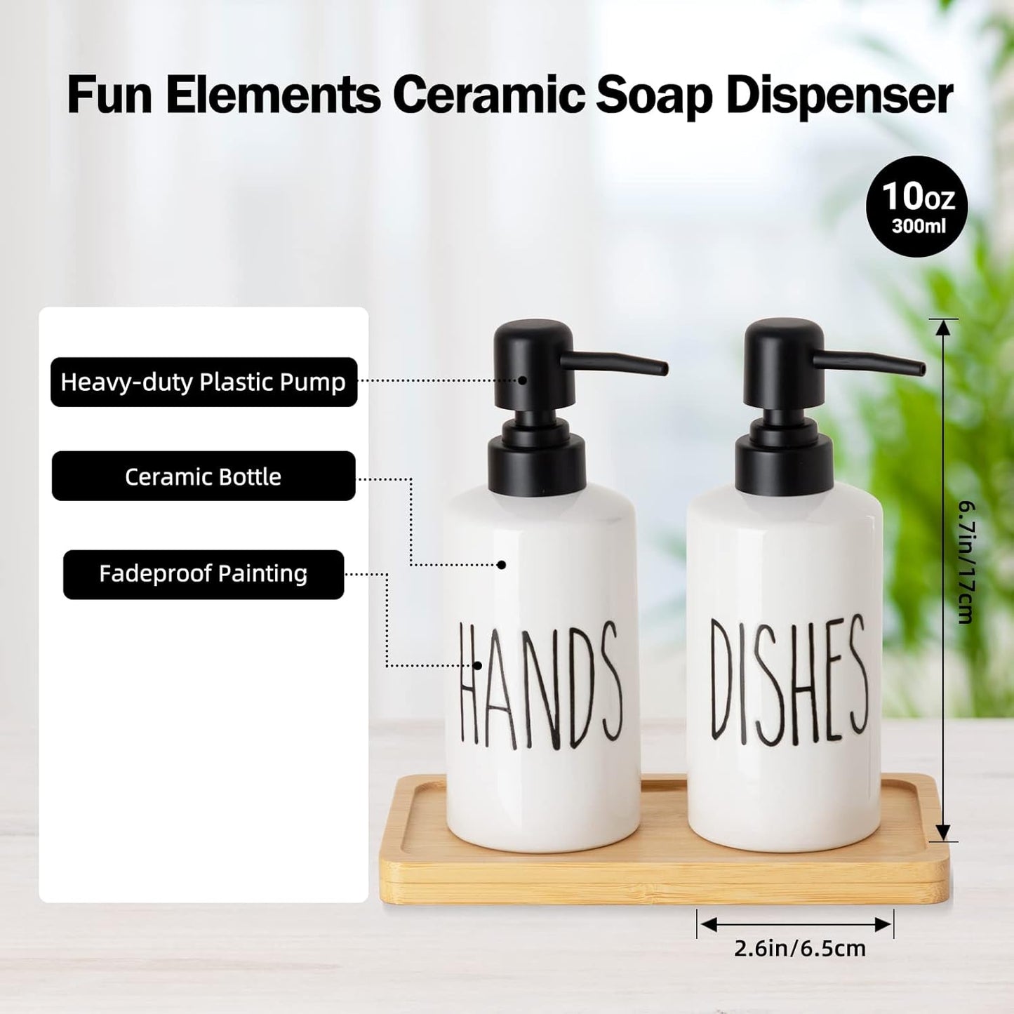 FE Hand Soap Dispenser, 10oz Ceramic Soap Dispenser for Bathroom with Plastic Pump(Hands)