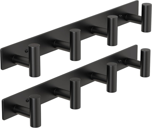 PMMASTO Coat Rack Wall Mounted, 4 "T Shaped Wall Hooks for Hanging, Heavy Duty Stainless Steel Coat Hook Rail for Hat Towel Robes in Bathroom Kitchen Mudroom Entryway (Black, 2PC)