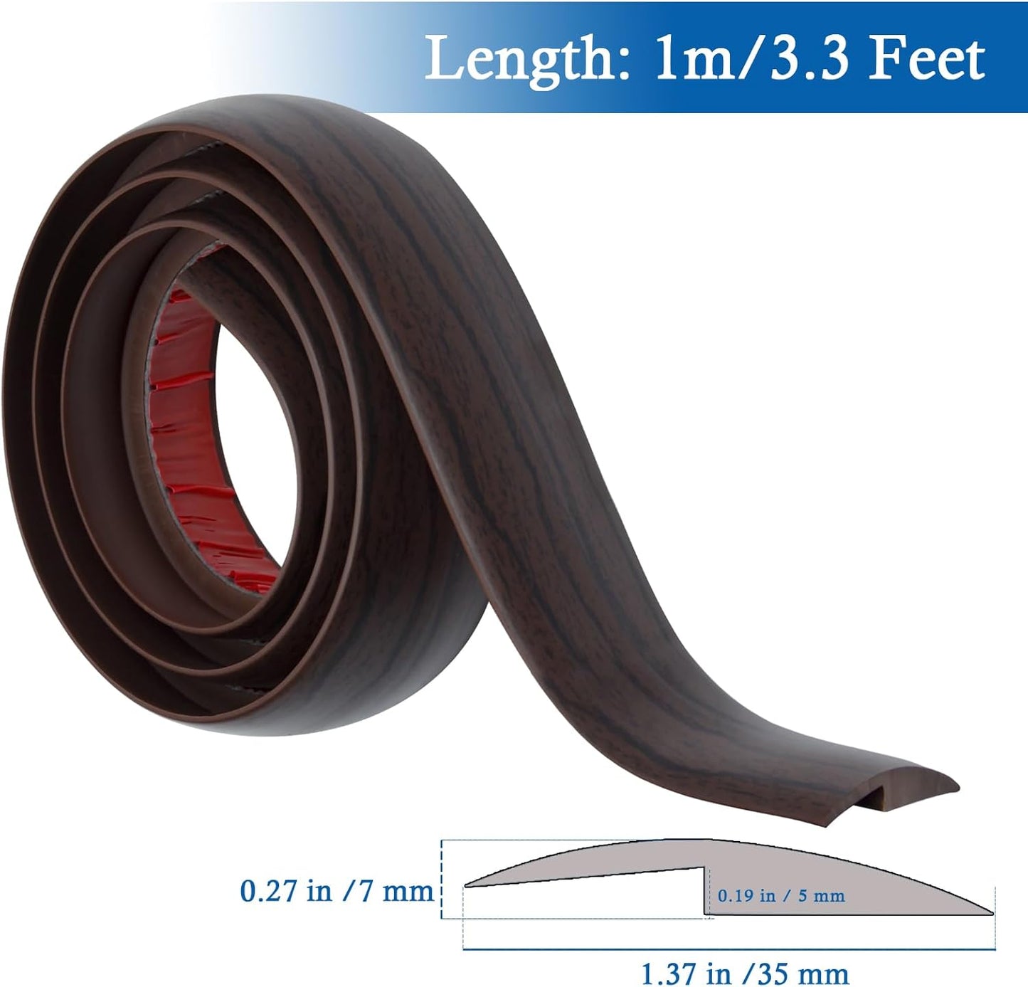 Floor Transition Strip Self Adhesive Carpet & Flooring Transitions Edging Trim Strip PVC Threshold Transitions Suitable for Threshold Height Less Than 5mm (3.3Ft, Black Walnut)