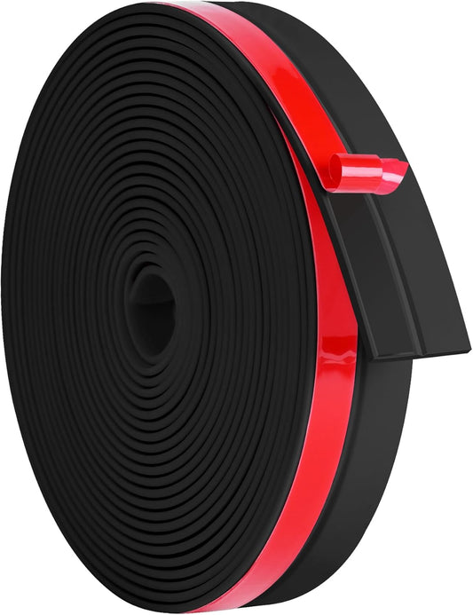 ToLanbbt Weather Stripping Silicone Door Seal Strip 1 in x 20 ft Door Draft Stopper Self Adhesive Door Draft Tape, Side & Bottom Gaps Insulation Strip for Glass Shower Door Sliding Door Window, Black