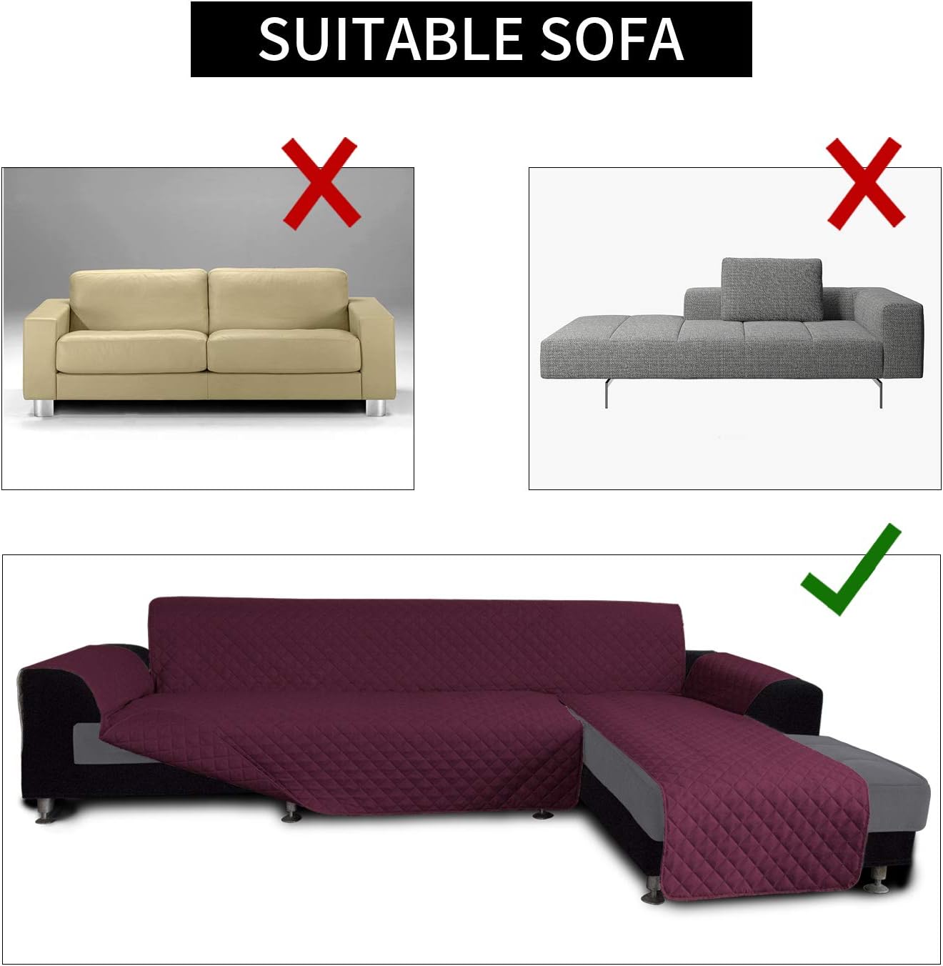 Easy-Going L Shaped Sofa Slipcover Sectional Couch Cover - Reversible, Pet & Kid Friendly (Large, Wine/Wine)