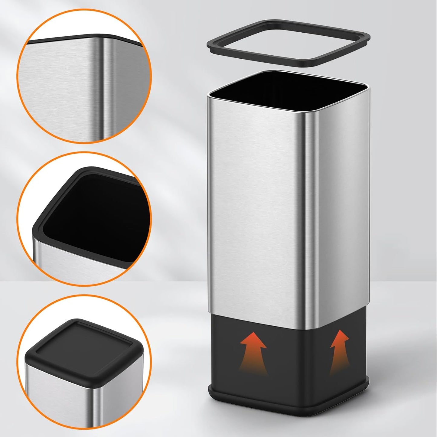 Mbillion 3.2 Gal (12L) Stainless Steel Open - Top Trash Can with Removable Inner Bucket - Sleek Metal Waste Basket for Bathroom Office, Brushed Steel