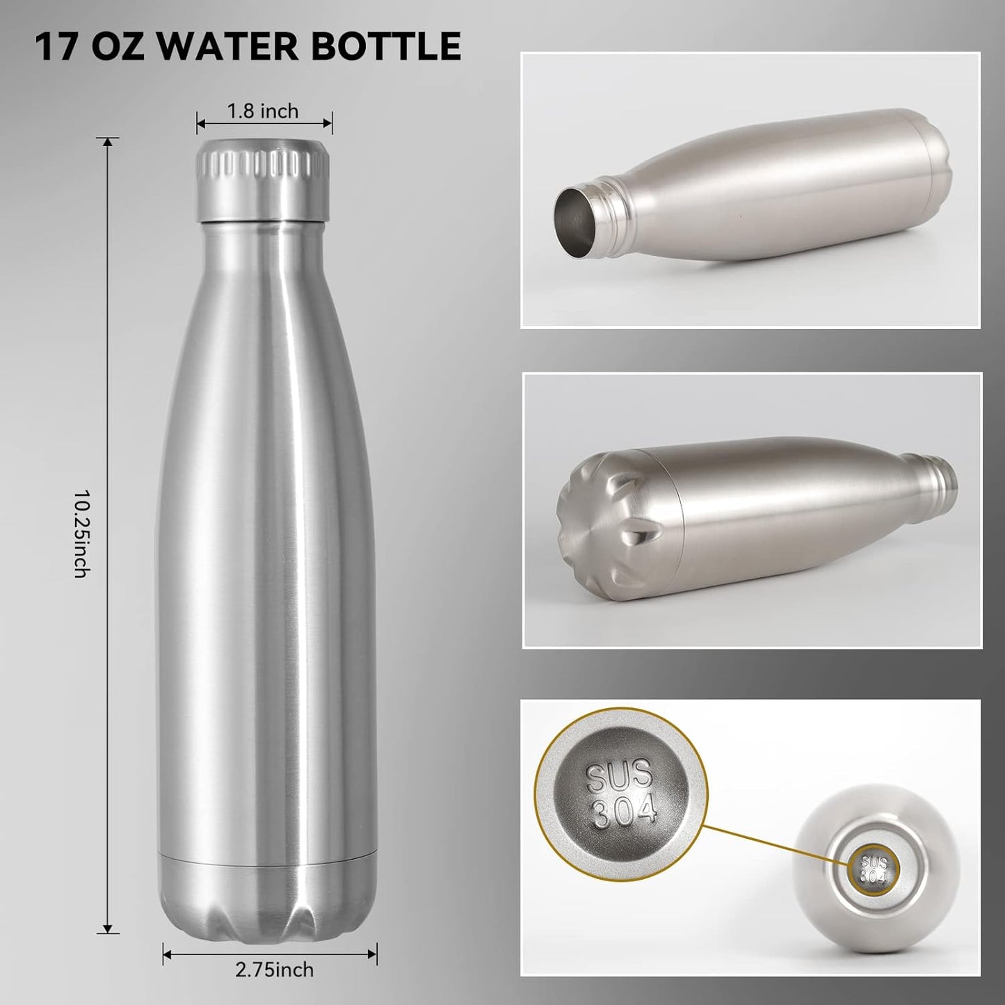 VEGOND 17oz Stainless Steel Water Bottles Bulk, Reusable Metal Sports Water Bottle Keeps Drink Hot and Cold, BPA Free Double Wall Vacuum Cola Shape Insulated Water Bottles for Camping Gym, 8 Pack