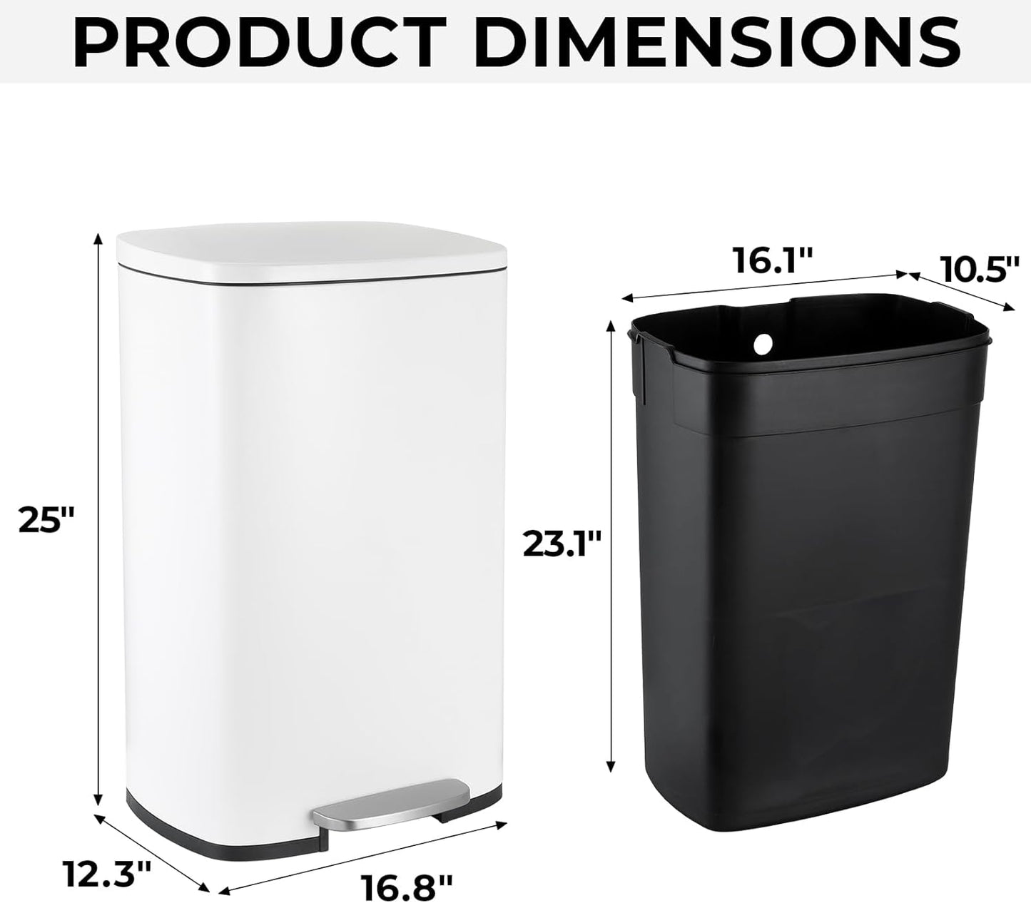 13.2 Gal Kitchen Trash Can, 50L Recycling or Garbage Bin, Brushed Stainless Steel Waste Basket, Soft&Quiet Close Dustbin, with Step-On Pedal, Removable Inner Bucket, for Home, Office, LIving Room