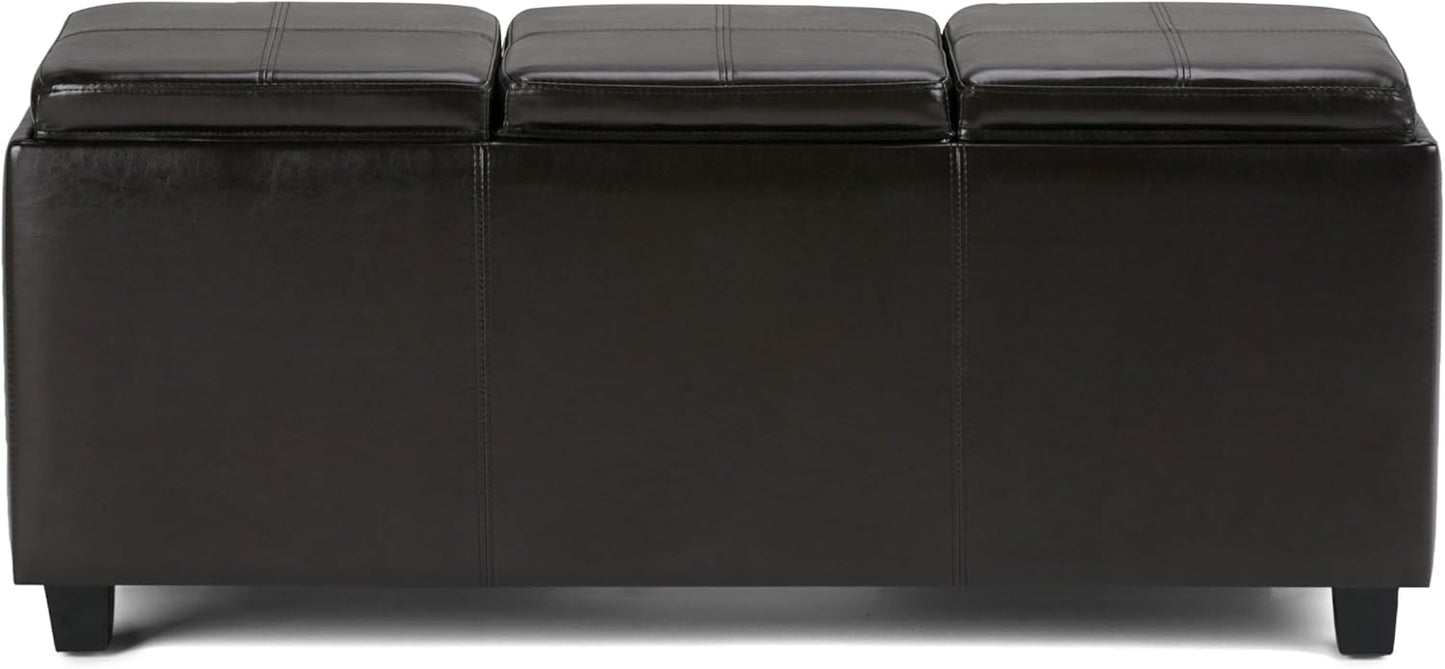 SIMPLIHOME Avalon 42 inch Wide Contemporary Rectangle Storage Ottoman in Tanners Brown Vegan Faux Leather, Assembled, for the Living Room, Entryway and Family Room