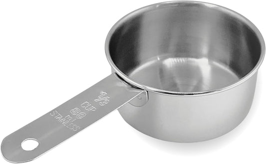 1/3 Cup Stainless Steel Measuring Cup | Sturdy Metal 80 ml | 80 cc | 3 oz | Single Cup for Wet and Dry Ingredients | Great for use as 1/3 Cup Dog Food Scoop - 1 PK