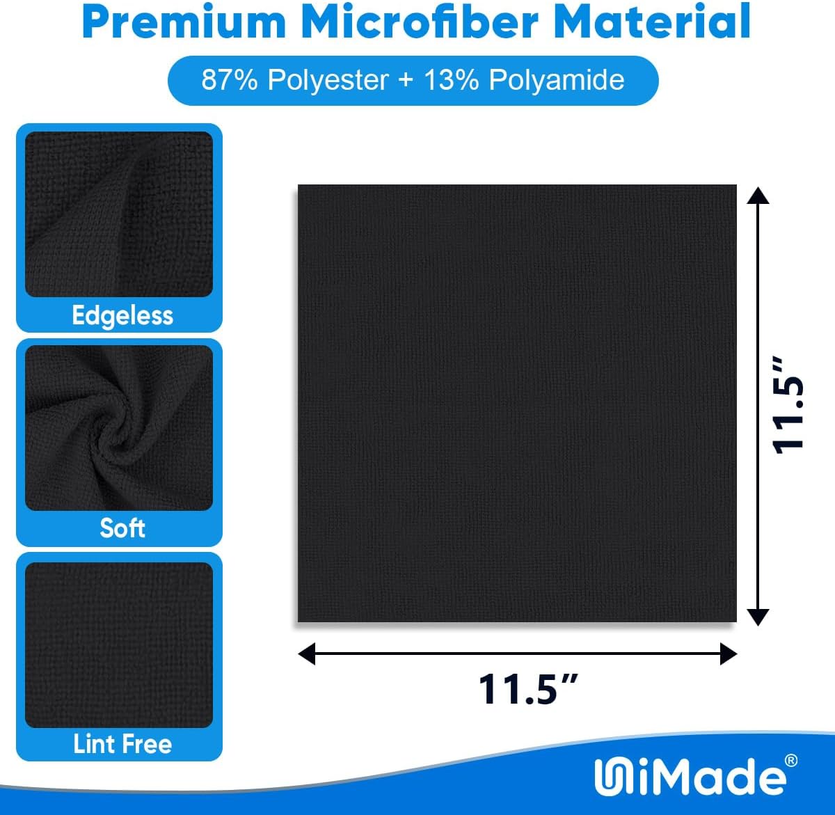Microfiber Cleaning Cloth, 50 Pack Microfiber Towels for Cars Reusable Shop Rags Bulk Lint Free Cleaning Towels for Car Kitchen Automotive Bar Mechanic Restaurant Garage, 11.5"x 11.5", Black