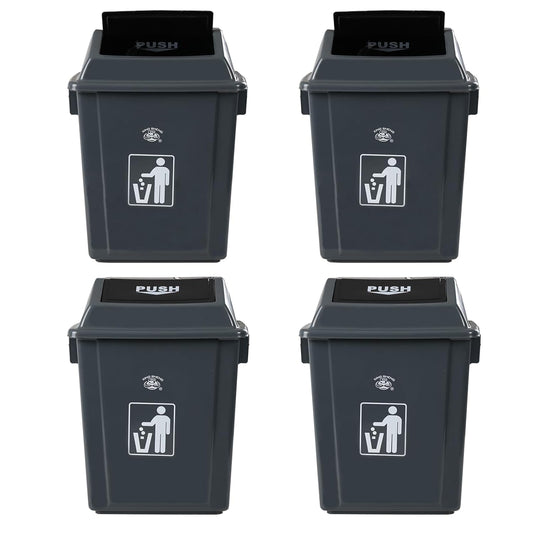 6 Gallon Plastic Swing Top TrashBin/Garbage Can, Lidded Wastebasket Trash Can for Kitchen, Garage, Office, Grey (4 Pack)