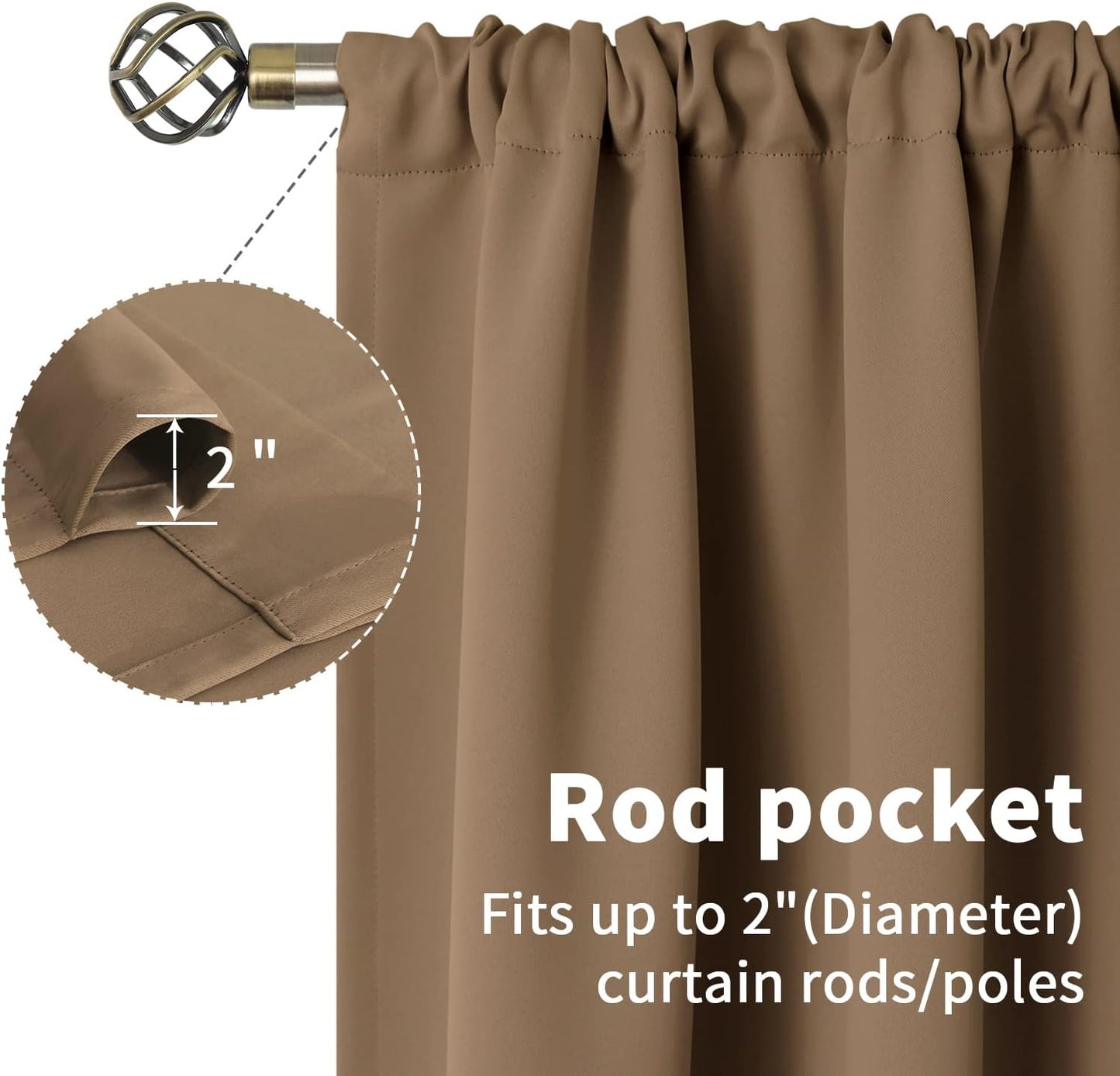 BGment Blackout Curtains for Bedroom 63 Inches Length - Rod Pocket Thermal Insulated 52 Inches Width Room Darkening Curtain Drapes for Living Room, 2 Panels, Taupe, 52 x 63 Inch