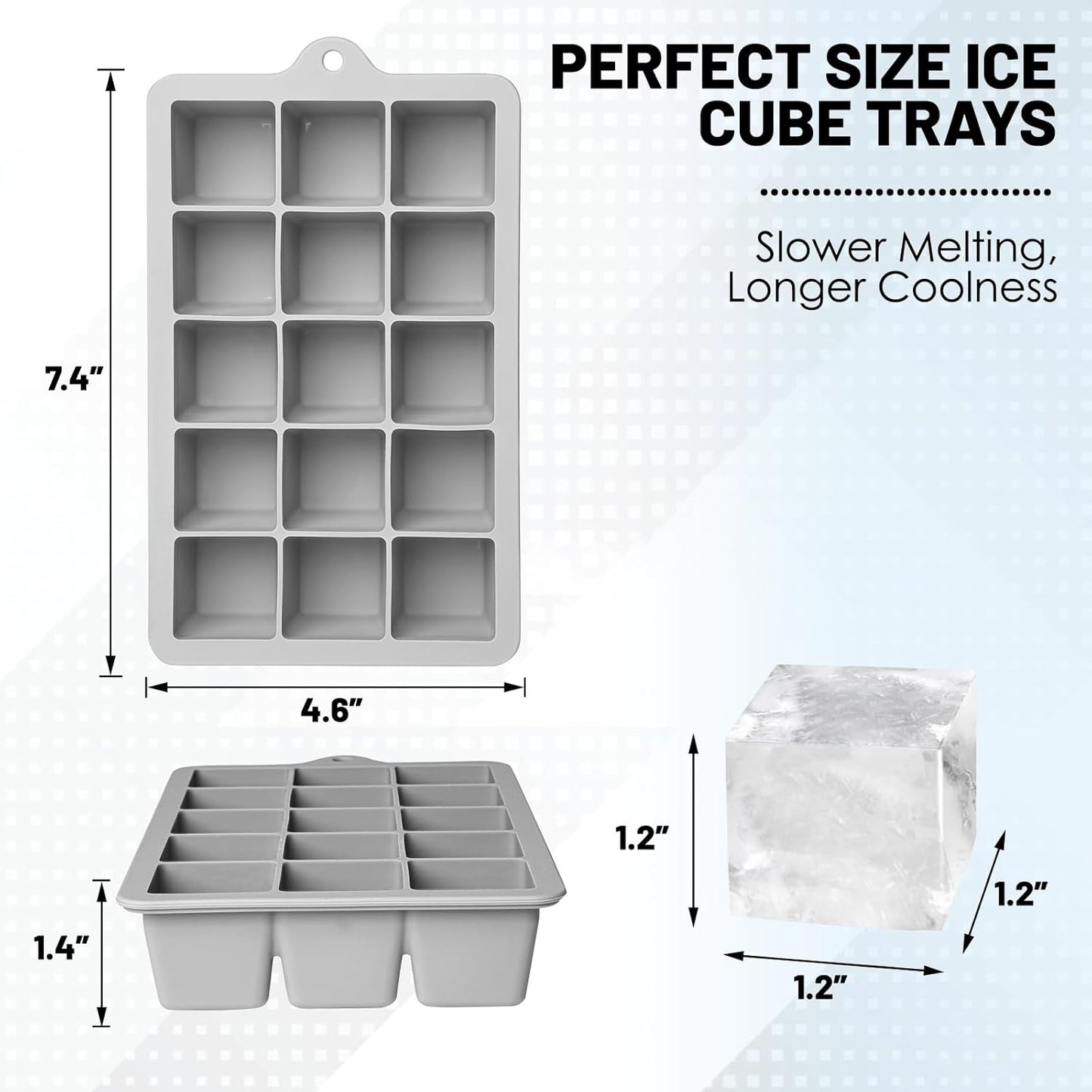 Silicone Ice Cube Trays 3Packs, Easy Release Ice Cube Molds with Lid, Freezer Stackable Ice Maker for Whiskey, Baby Food, BPA Free (Grey)