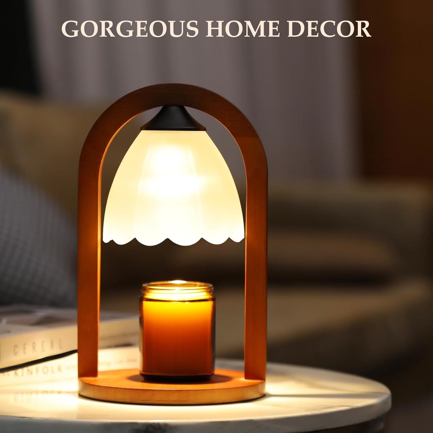 Candle Warmer Lamp with Timer and Dimmer，Electric Candle Lamp Warmer for Jar Candles，Birthday Gifts for mom and Women, Bedroom Home Decor，Melt Warmer for Scented Wax with 3 Bulbs( Retro Wooden Base)