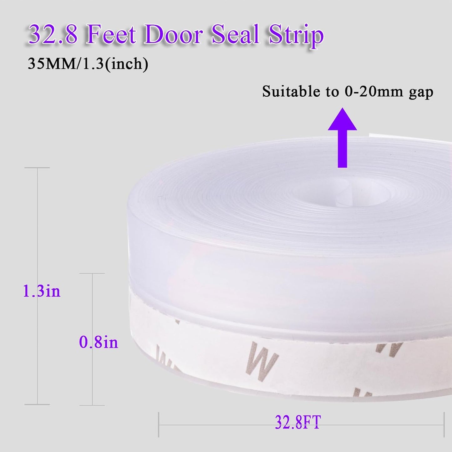 Weather Stripping Door Seal Strip for Gaps, Silicone Draft Stopper Adhesive Tape for Sliding Doors, Windows, Shower Glass, Soundproof Seal for Home Insulation, 32.8ft Roll White