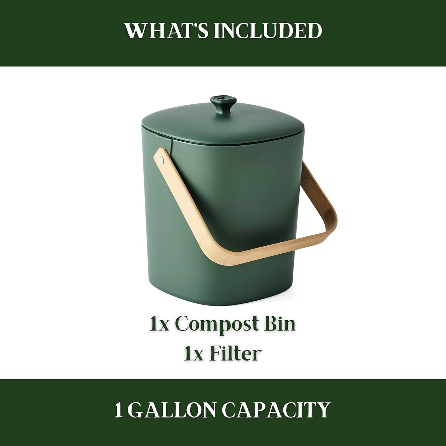 Bamboozle Countertop Compost Bin Kitchen | 1 Gallon | Odorless Composting Bin with Filters | Indoor Compost Bin with Lid | Plant Based Kitchen Composter for Food Scraps & Waste Recycling | Forest