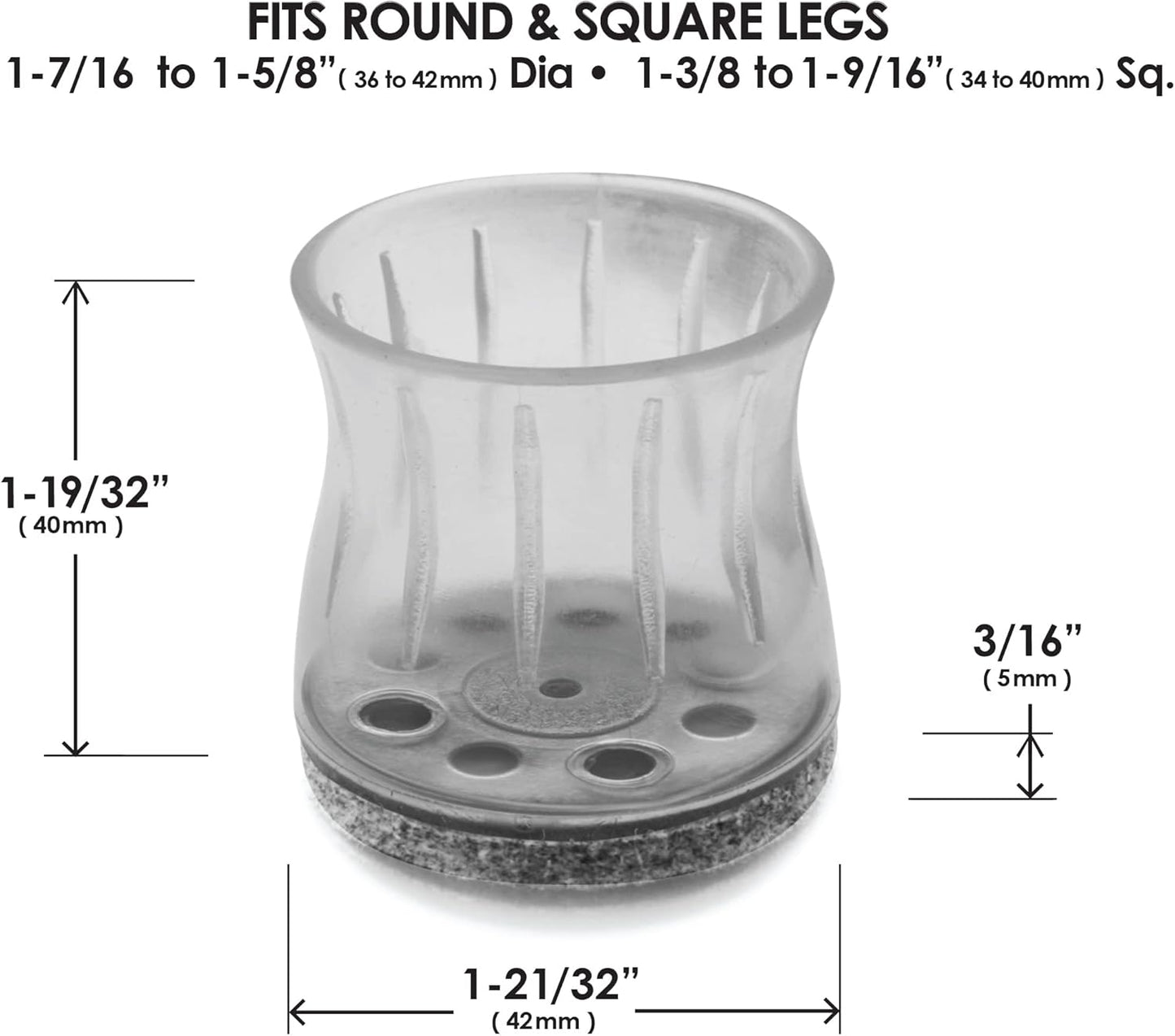 Slipstick GorillaFelt Chair Leg Floor Protectors for Hardwood Floors, Clear Sleeve Felt Pads for Furniture That Stay On, Fits Round & Square Legs, Includes 4 Premium Transparent Chair Socks, CB188