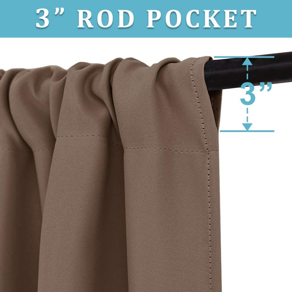 RYB HOME Curtains for Bedroom 63 inches Long, Blackout Thermal Insulating Window Treatment Drapes for Living Room Bathroom Basement Laundry Classroom, W 34 x L 63, Mocha, 2 Panels