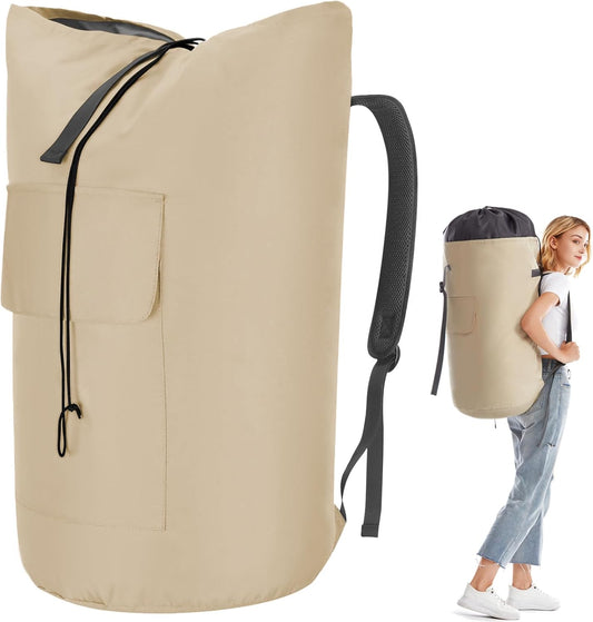 Heavy Duty Laundry Bag 115L, Sturdy Laundry Backpack Bag Extra Large, Dorm Room Essential for Guys, Khaki Laundry Bag Backpack for Camp, XL Laundromat Bags, Laundry Duffel Bag for College