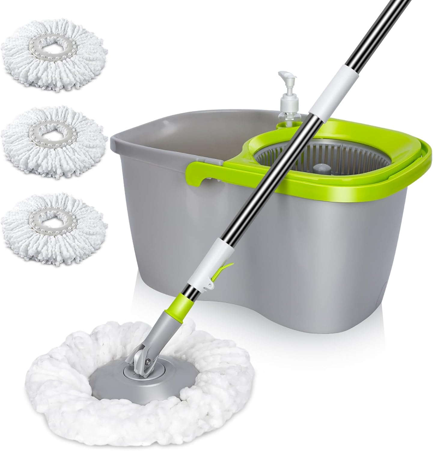 MASTERTOP Mop and Bucket with Wringer Set, Small Spin Mop Cleaning System with 3 Mop Pads,Spinning Mop Bucket for Floor Cleaning, 50.4" Extended Handle