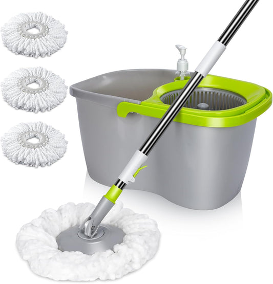 MASTERTOP Mop and Bucket with Wringer Set, Small Spin Mop Cleaning System with 3 Mop Pads,Spinning Mop Bucket for Floor Cleaning, 50.4" Extended Handle
